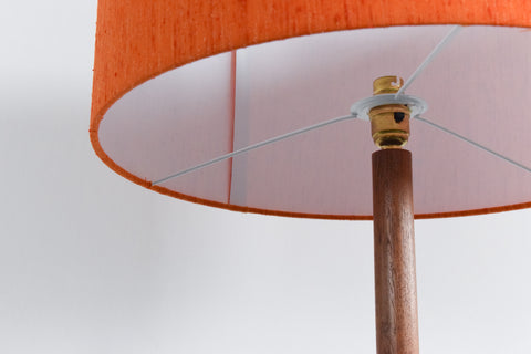 Vintage Teak Standing Lamp with New Orange Shade