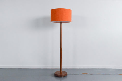 Vintage Teak Standing Lamp with New Orange Shade