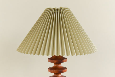 Vintage Teak Table Lamp with New Sage Green Pleated Lampshade