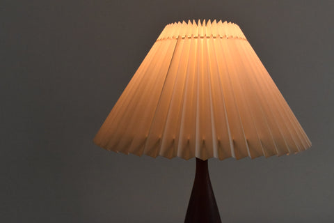 Vintage Teak Turned Table Lamp with New Cream Pleated Lampshade