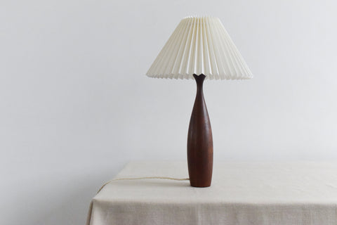 Vintage Teak Turned Table Lamp with New Cream Pleated Lampshade