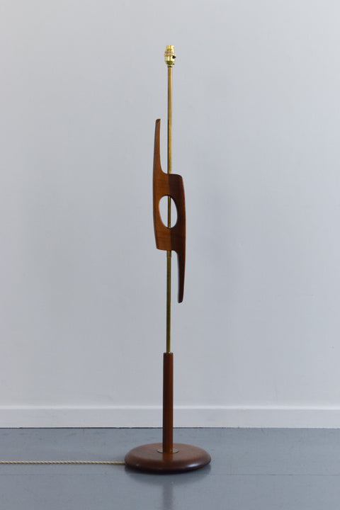 Vintage Teak and Brass Sculptural Standing Lamp Base