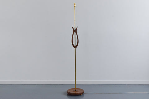 Vintage Teak and Brass Standing Lamp Base