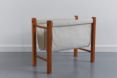 Vintage Teak and Canvas Sling Danish Style Magazine Rack