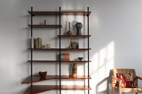 Vintage Teak and Metal Corner Shelving Unit / Bookcase