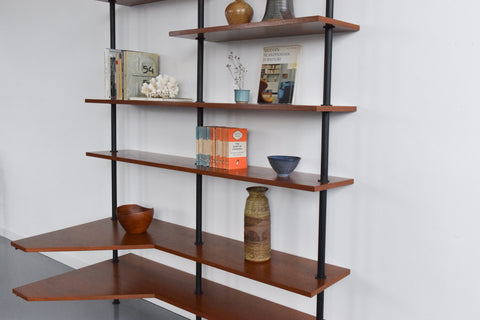Vintage Teak and Metal Corner Shelving Unit / Bookcase