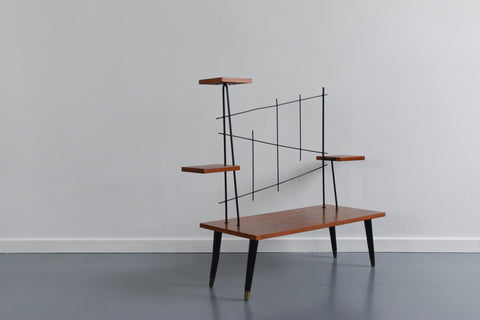 Vintage Teak and Metal Plant Stand