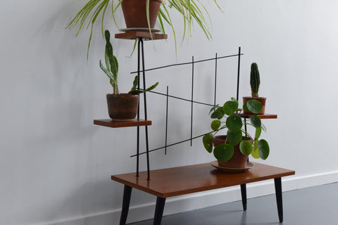 Vintage Teak and Metal Plant Stand