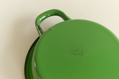 Vintage Twin Handle Small Shallow Green Enamel Frying Pan