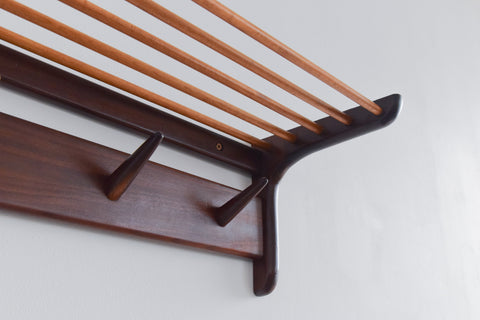 Vintage Afrormosia Wall Mounted Coat Rack with Parcel Shelf by John Herbert for A. Younger Ltd
