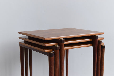 Vintage Walnut and Beech Nest of Tables by Opal Möbel