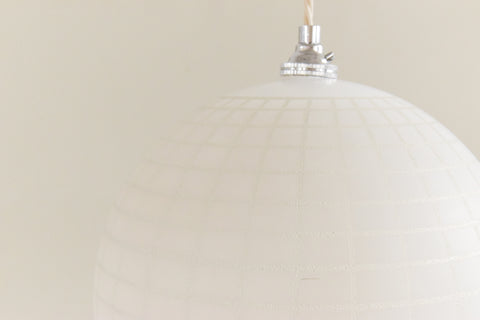 Vintage White Checked Frosted Glass Globe Pendant Light Shade