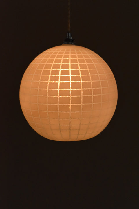 Vintage White Checked Frosted Glass Globe Pendant Light Shade