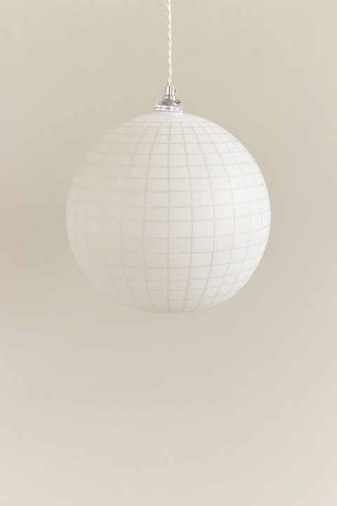 Vintage White Checked Frosted Glass Globe Pendant Light Shade