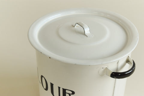 Vintage White Enamel Flour Jar / Canister