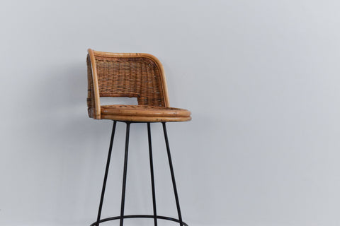 Vintage Single Rattan Swivel Bar Stool