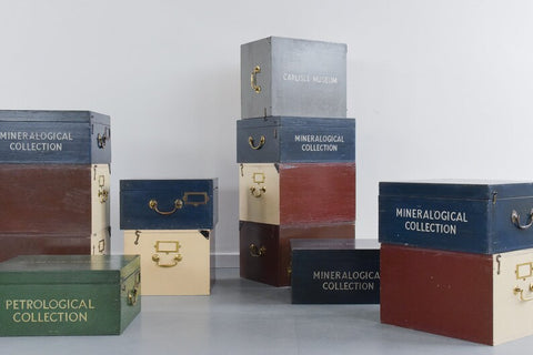 Vintage Wooden Ex-Museum of Carlisle Storage Boxes Group Shot