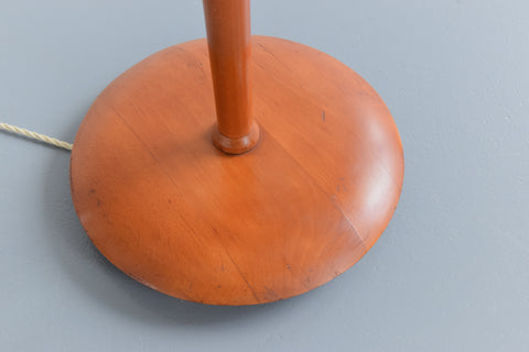 Vintage Wooden Floor Lamp with New Pleated Beige Shade