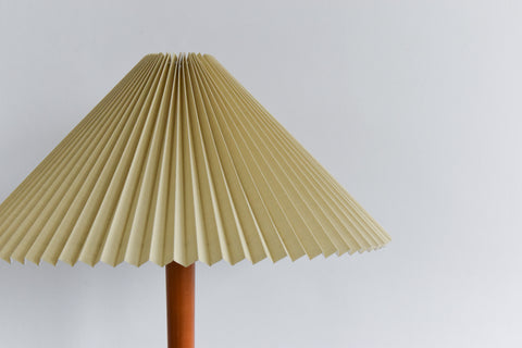 Vintage Wooden Floor Lamp with New Pleated Beige Shade