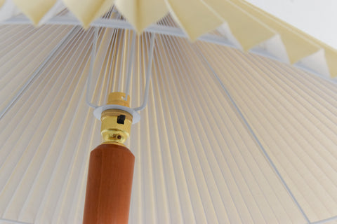 Vintage Wooden Floor Lamp with New Pleated Beige Shade