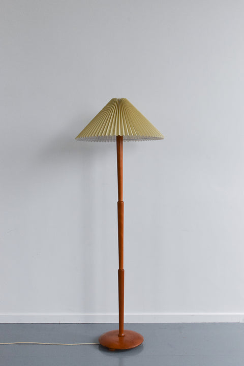 Vintage Wooden Floor Lamp with New Pleated Beige Shade