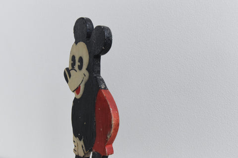 Vintage Wooden Folk Art Hand Made Mickey Mouse Figure