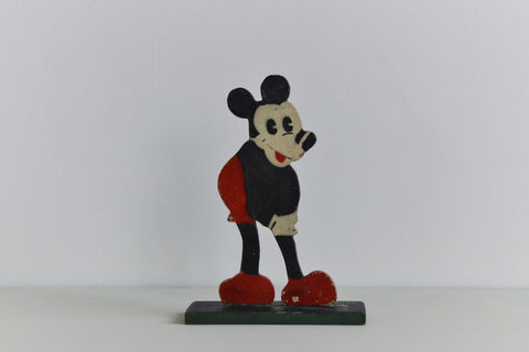 Vintage Wooden Folk Art Hand Made Mickey Mouse Figure