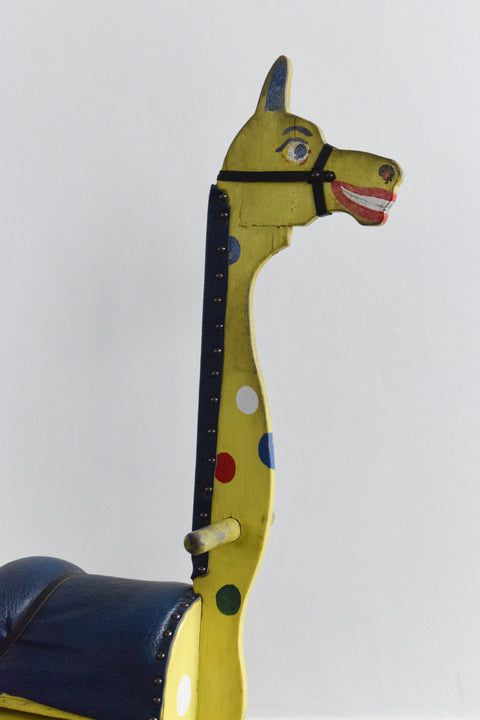 Vintage Wooden Folk Art Ride On Giraffe