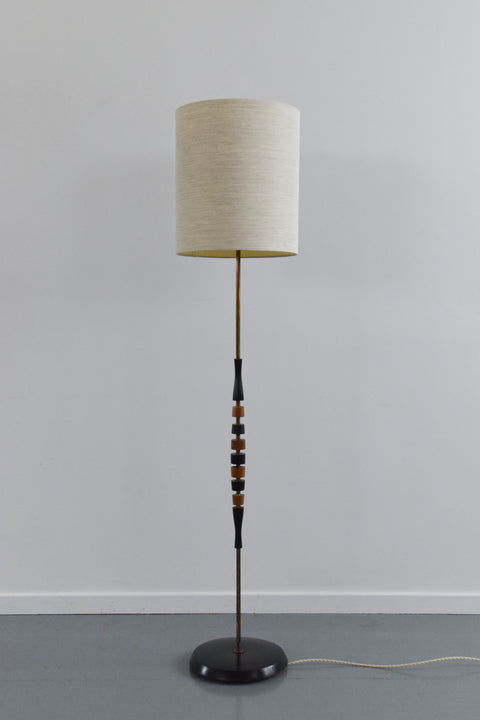 Vintage Wooden Sculptural Floor Lamp with New Shade