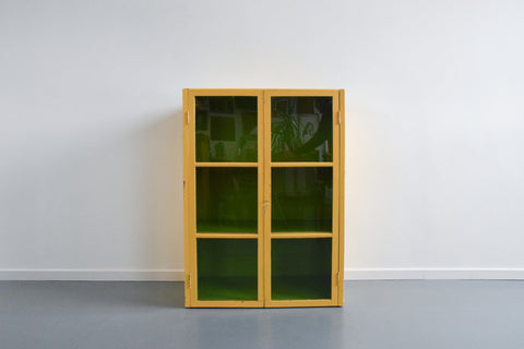 Vintage Yellow and Green Metal Industrial Glazed Cabinet
