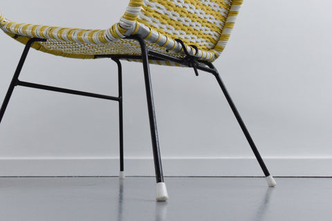 Vintage Yellow and White Wicker Satellite Chair