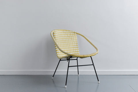 Vintage Yellow and White Wicker Satellite Chair