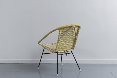 Vintage Yellow and White Wicker Satellite Chair