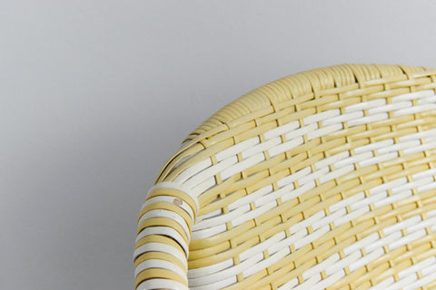 Vintage Yellow and White Wicker Satellite Chair