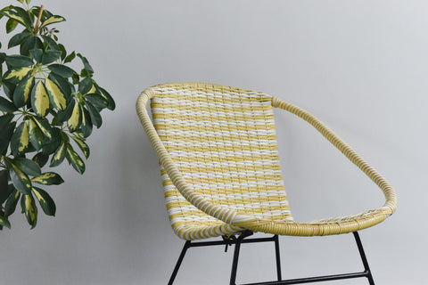 Vintage Yellow and White Wicker Satellite Chair