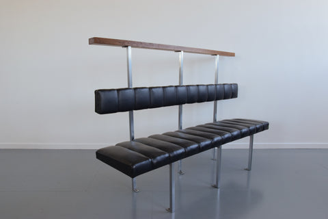 Vintage Black Vinyl, Steel and Teak Bench from Carlisle's Civic Centre Council Chamber