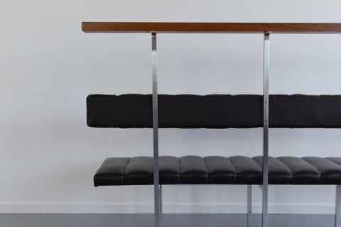 Vintage Black Vinyl, Steel and Teak Bench from Carlisle's Civic Centre Council Chamber