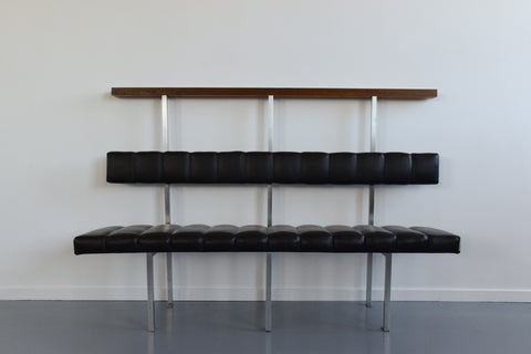 Vintage Black Vinyl, Steel and Teak Bench from Carlisle's Civic Centre Council Chamber