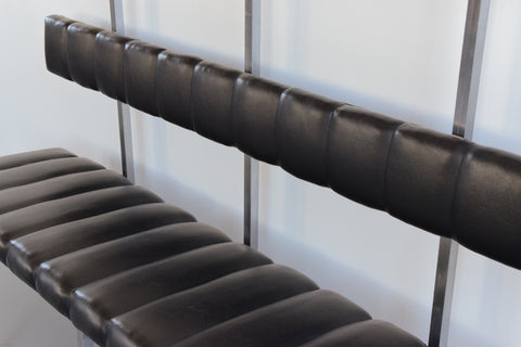 Vintage Black Vinyl, Steel and Teak Bench from Carlisle's Civic Centre Council Chamber