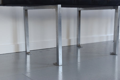 Vintage Black Vinyl, Steel and Teak Bench from Carlisle's Civic Centre Council Chamber