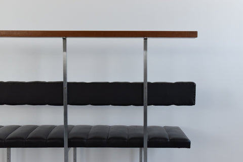 Vintage Black Vinyl, Steel and Teak Bench from Carlisle's Civic Centre Council Chamber