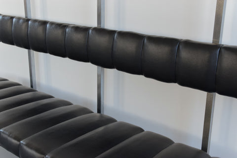 Vintage Black Vinyl, Steel and Teak Bench from Carlisle's Civic Centre Council Chamber