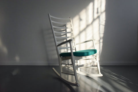 Vintage Danish Style White Wooden Ladder Back Rocking Chair