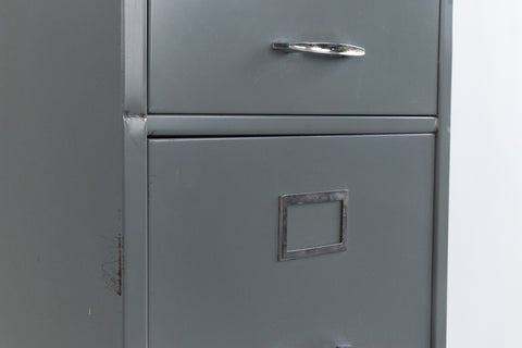 Vintage Grey Four Drawer Metal Filing Cabinet