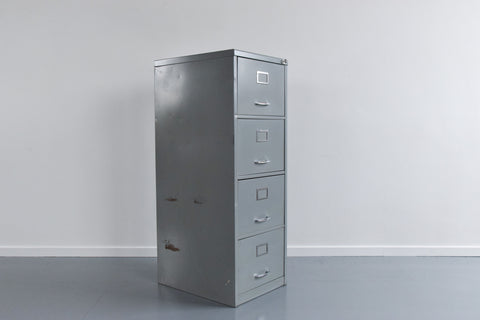 Vintage Grey Four Drawer Metal Filing Cabinet