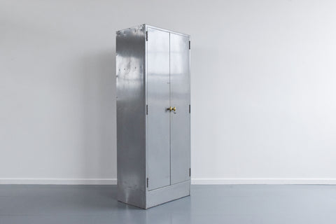 Vintage Grey Metal Industrial Double Door Locker / Cabinet