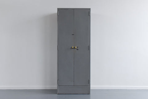 Vintage Grey Metal Industrial Double Door Locker / Cabinet