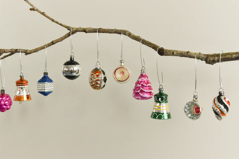 Vintage Glass Christmas Tree Baubles / Ornaments Set of 12 Boxed Assorted