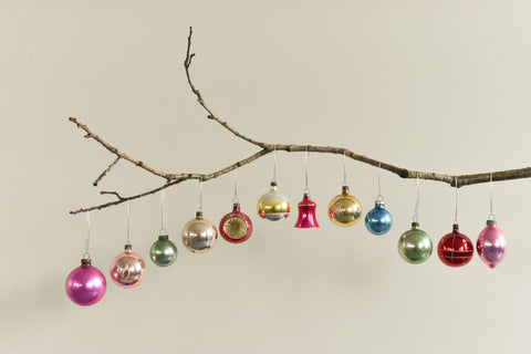 Vintage Glass Christmas Tree Baubles / Ornaments Set of 12 Boxed Assorted