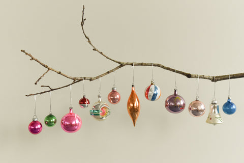 Vintage Glass Christmas Tree Baubles / Ornaments Set of 12 Boxed Assorted